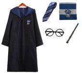 Conjunto de disfraz de Bruja de 5 piezas, disfraz de bruja para niños con túnica de Mago, Varita, corbata, bufanda, Gafas, ajustado para Fiesas de Carnaval, Juegos de Rol, disfraz de Halloween para niños y niñas
