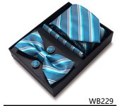 Solid Color Holiday Gift Tie Handkerchief Pocket Squares Cufflink Set Necktie Box Dark Blue Man Fit Formal Party Easter Day