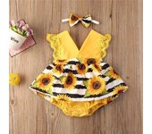 0-18Months Newborn Jumpsuit Baby Girls Summer Lace Flying Floral Sleeve Romper Dress with Headband Outfits Clothes