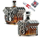 Botella de whisky con motor V8, termo con motor V8, decantadores de licor de tequila, whisky, bourbon y coñac, decantador creativo de cristal con motor, elegante decoración para el bar del hogar, taza de café para amantes de los coches (2 unidades - 1)