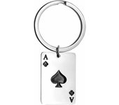 AUTOZOCO Llavero poker As de picas, Llavero de Carta, Llavero de poker, Llavero de Juego de Cartas, Llavero Metálico As de picas, Medida de la carta 3x2 cm, Acero inoxidable