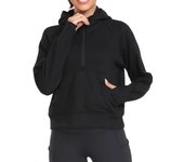 Spring Womens 1/2 Zip Hoodies Half Zip Pullover Loose Sweatshirts Thumb Hole Pocket Long Sleeve Crop Tops