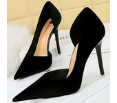 Large Size 43 Women 10.5cm High Heels Velvet Pumps Lady Shallow Pointed Toe Elegant Thin Heels Side Hollow Green Purple Shoes