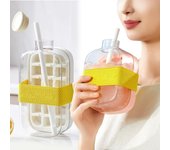 Cubitera 2 en 1, sin contacto, con pajita y correa, moldes flexibles de silicona para hielo, bandeja para presionar, para café, jugos y bebidas (verde, 500 ml)