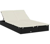 vidaXL Tumbona 2 personas ratán sintético con cojines Negro y crema, Gris, Negro Sillas de Exterior Ideal para jardín, playa, piscina, terraza Tumbona Piscina Tumbonas Playa Tumbonas Jardín Exterior