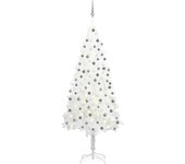 vidaXL Árbol de Navidad artificial con LEDs y bolas blanco 210 cm