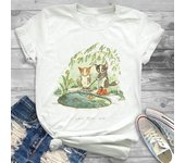 Lovely Style Pet Print T-Shirt Crew Neck Casual Short Sleeve T-Shirt Spring Summer Women's Clothing Fashion Simple Short Sleeve