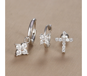 3PCS Mini Zircon Ear Hoop Earrings Set for Women Statement Stainless Steel Huggies Flowers Cartilage Helix Piercing Jewelry Gift