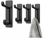 Gancho de Pared Adhesivo Negro - Toallero de Baño - Colgador de Paños de Cocina - Perchero Adhesivo - Fijación de Pared Sin Taladrar - Impermeable - Inoxidable