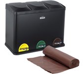Cubo de Reciclaje Ecológico Prosperplast 45L con 3 Compartimentos y Bolsas de Basura