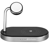 Verbatim Cargador Inalámbrico 3 en 1 Qi Fast Charger WCS-02 para Iphone, Apple Watch & Qi, Soporte para Teléfono Móvil con Base de Carga Inductiva, Cargador Inalámbrico para Apple, Samsung y Más