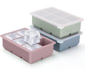 Paquete de 3 - Bandeja grande de silicona para cubitos de hielo - conBandeja para cubitos de hielo cuadrada con tapa extraíble: para cócteles, whisky y hielo flexible apilable.