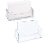 2 soportes para tarjetas de presentación de acrílico, soporte de plástico para tarjetas de presentación, para oficinas, hogar, exhibición escolar, se adapta a 30-50 tarjetas de presentación (transparente)