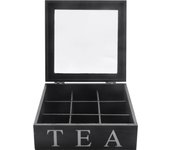 Wooden 9 Grids Tea Box Tea Bags Container Storage Box Square Gift Box Case Transparent Top Lid Jewelry Storage Box-Black