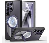 Funda para Samsung Galaxy S25 Ultra, diseño de radiador de metal [compatible con Magsafe] Carcasa trasera con soporte plegable, protector de lente de cámara para Samsung Galaxy S25 Ultra (dorado)