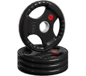 ManiBoom Discos Pesas Hierro ENGOMADO 30mm y 50mm Olimpica con Anillo Interior de Acero y Triple Agarre ERGONOMICO - Disco para Barra o Mancuernas 2,5kg, 5kg, 10kg, 15kg, 20kg