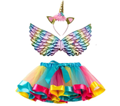 Girl Birthday Party Costume Unicorn Horn Headband Cute Fairy Wing and Sparkle Tutu Skirt Set for Princess Cosplay Outfits