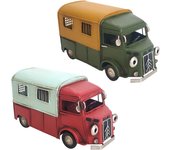 CAPRILO REGALOS & DECORACIÓN Set de 2 Figuras Decorativas de Metal "Camiones Verde y Rojo ". Adornos y Esculturas. Coches Retro. Vehículos Coleccionables. Decoración Hogar. Regalos Originales. 16,50 x 7,50 x 9 cm