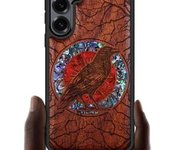 Funda magnética de madera para Galaxy S25+/S25 Plus, con grabado artesanal de madera e incrustaciones de concha, compatible con cargadores inalámbricos MagSafe (estilo azteca, lagos alpinos) rosa