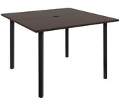 Outsunny Mesa de Jardín, Mesa de Comedor para Jardín, Mesa Cuadrada de Balcón para 4 Personas, Mesa de Terraza con Orificio para Sombrilla, Acero, Marrón, 100 x 100 x 72 cm