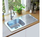 vidaXL FREGADERO DE COCINA CON COLADOR Y SIFÓN DE ACERO INOXIDABLE
