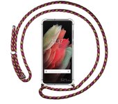 Tumundosmartphone Funda Colgante Transparente para Samsung Galaxy S21 Ultra 5G con Cordon Rosa / Dorado