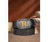Western Cowboy PU Leather Belt - Men Waist Strap Bull Decoration Floral Engraved for Jeans
