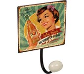 PERCHA pared metal diseño Cartel Retro Vintage decoración mujer USA SODA pin up con 1 GANCHO porcelana