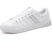 Men's Casual Sports Shoes for Men Lightweight PU Leather Sneakers  Breathable Mens Flat WhiteTennis Shoes