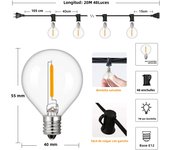 G40 Indoor Outdoor String Light E12 Socket EU plug 220V Connectable Dimmable Vintage Fairy Light Chain For Backyard Patio Decor