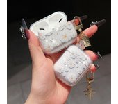 Retro Pink white Flower+Hanger For Apple AirPods 4 2 Pro2 Bluetooth Headphone Cover 3rd Generation Soft Cover Protective Case