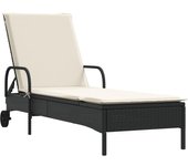 vidaXL Tumbona con ruedas y cojín ratán sintético Negro, Marrón, Gris Sillas de Exterior Ideal para jardín, playa, piscina, terraza Tumbona Piscina Tumbonas Playa Tumbonas Jardín Exterior