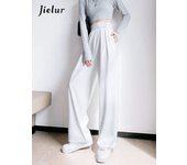 Brown Wide Leg Women Classic Suit Pants Vintage Palazzo Office Elegant Casual Black Trousers Female High Waist Pants
