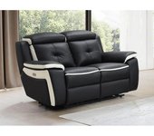 Vente-unique - Sofá relax eléctrico de 2 plazas de piel ANGELIQUE - Negro/blanco