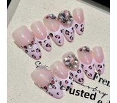 10pcs Shimmery Brown Cat's Eye Press On Nail Glossy Diamond Leopard Print Handmade False Nails Reusable Almond Fake Nail Tips