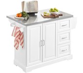 SoBuy FKW41-ST Carrito de Cocina con Encimera de Acero Inoxidable Estantería de Cocina Aparador con Ruedas 130 x 70 x 91 cm Blanco ES