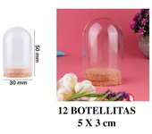 12 Mini botellitas de cristal con tapa de corcho: 3 medidas disponibles (7x3cm, 6x3cm, 5x3cm) - Decoración con flores para regalos, fiestas y eventos