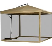 Outsunny Parasol Excéntrico Ø 295 cm Sombrilla de Jardín con Ángulo Ajustable Mosquiteras Base Cruzada y Manivela para Terraza Patio Exterior