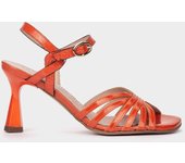Pedro Miralles Sandalias de tacon de piel en color naranja modelo MUNERA en tonos Naranjas. Hecho a mano en España.