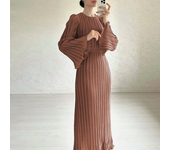 Women Summer Solid Tunics Pleats Maxi Dress For 2024 New Spring Fashion Bell Sleeves Festa Luxo Party Elegant Long Sleeve Dress
