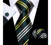 Barry.Wang Plaid Silk Men Tie Handkerchief Cufflinks Set Designer Jacquard Checked Necktie for Male Wedding Team Groomsman Corp