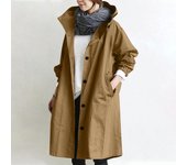 Trendy Women's Long Trench Coat Women's Solid Color Elegant Windbreaker Loose Comfortable Hooded Temperament Ladies Raincoat