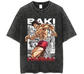 Anime Baki Washed Tshirt Harajuku Summer 100% Cotton Short Sleeve Oversize Tees Vintage Streetwear Baki Hanma Print T-Shirt