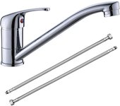 Grifo Mezclador para Fregadero de Cocina, 360° Giratorio Grifo de Cocina de Clasico con 2 Mangueras de Conexión, Agua Fría y Caliente, para Cocinas, Baños
