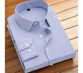 Cotton Men's Classic Long Sleeve Striped Basic Dress Shirts Single Patch Pocket Formal Business Standard-fit Office Social Shirt
