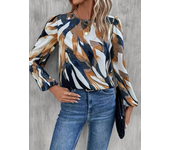 Allover Print Crew Neck Blouse Casual Long Lantern Sleeve Top For Spring & Fall Women's Clothing