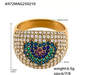 Encanto Anillo grueso chapado en oro de acero inoxidable para mujer, anillo de dedo a juego con circonita colorida en forma de corazón, joyería de verano anillo creativo de color dorado para mujer, anillos de arcoíris, anillos de dedo para mujer