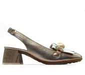 Hispanitas CHV253945 Zapato de piel con tacón medio,destalonado,tira al tobillo,clásico,salón,piedras,punta cuadrada, para señora