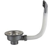 Desagüe fregadero con rebosadero cuadrado acero inoxidable 110 mm 1½", Acero inoxidable + ABS, Desagüe + Cesto-