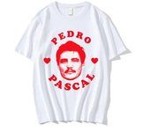 I Heart Pedro Pascal T Shirts I Love Pedro Pascal Movie TV Actor T-Shirt Men's  Cotton Short Sleeve Gothic T Shirt 80107